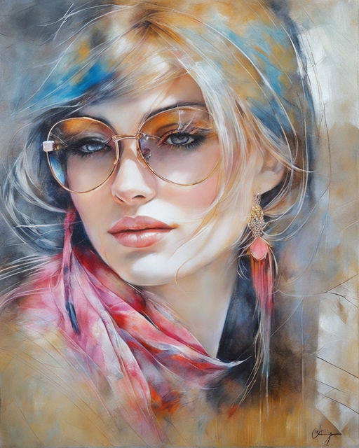 a girl with blonde hair and sunglasses clean elegant painting