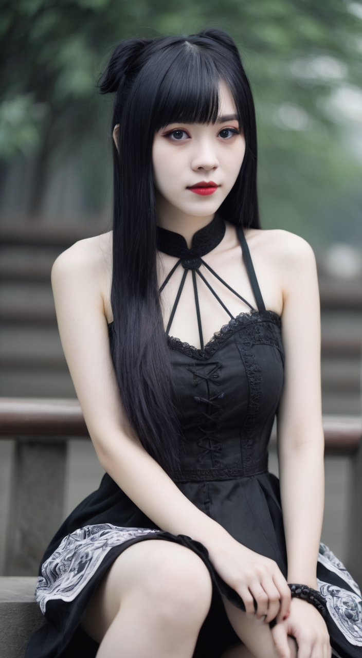 Cute Goth Girl Wearing Black Dress Stock Photo 500440297