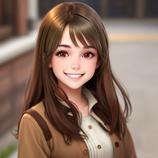 cartoon girl smiling with brown hair