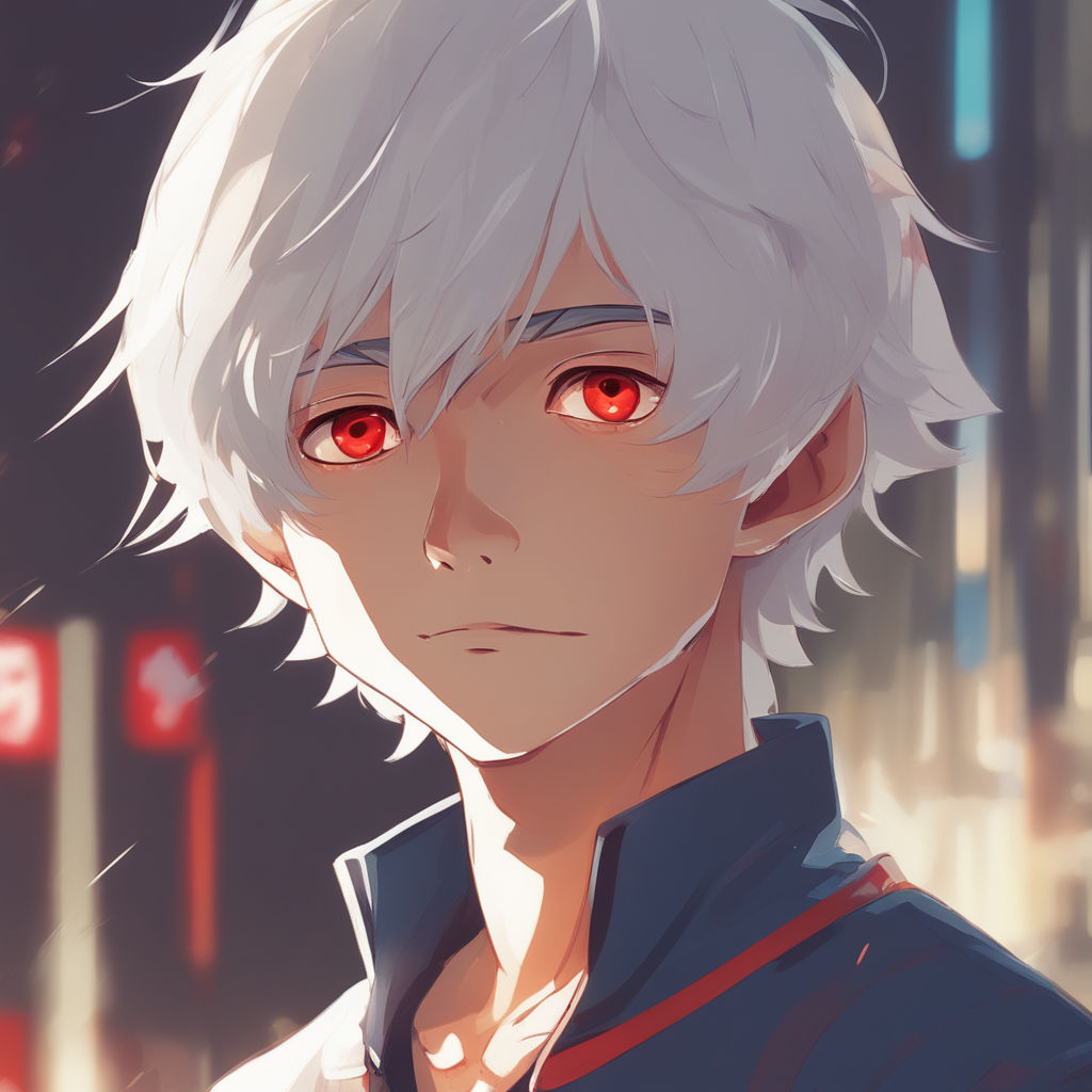 AI Image Generator: Anime a male character with white hair holding a pistol  hes also wearing a tech ware jacket