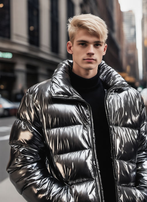 Lejlighedsvis indarbejde Bemærk wearing a metallic inflatable oversized bubble puffer jacket designed green  by yeezy and balenciaga))" - Playground AI