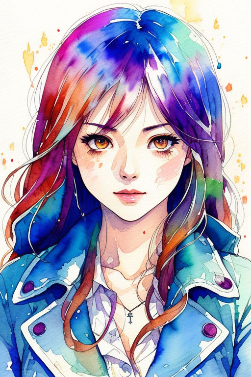 Woman wearing blue school uniform Watercolor painting Drawing Anime Manga  Illustration student people photomontage png  PNGEgg