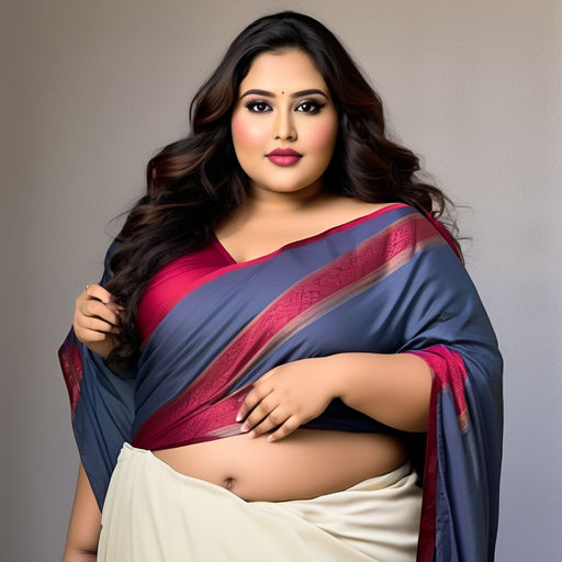 Sultry plus size well endowed full figured size 44 Bengali woman in  transparent red chiffon saree deep cuts sleeveless halter bustier wide deep  neck blouse size 44 in front of blackboard. - Playground