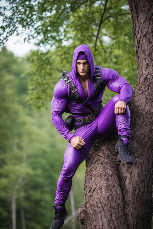 wearing ninja costume in purple - Playground