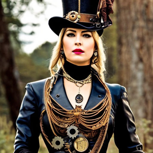 Ritratto di una donna in abbigliamento steampunk circus con