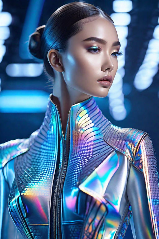 woman suite scifi-tech luminescent radiant dress made by colored