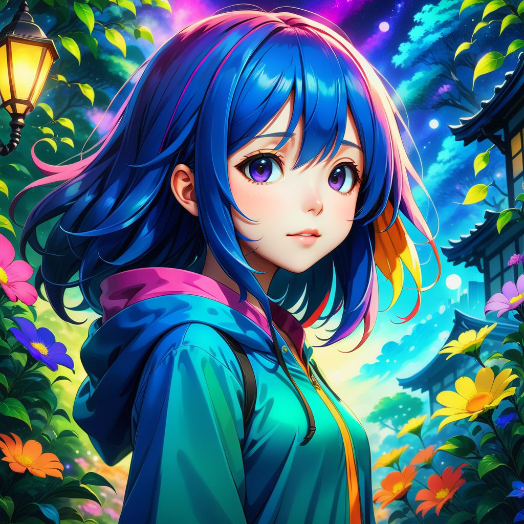 Semi-realistic, anime, profile picture, girl with gradient hair, cute,  makeup, sweater