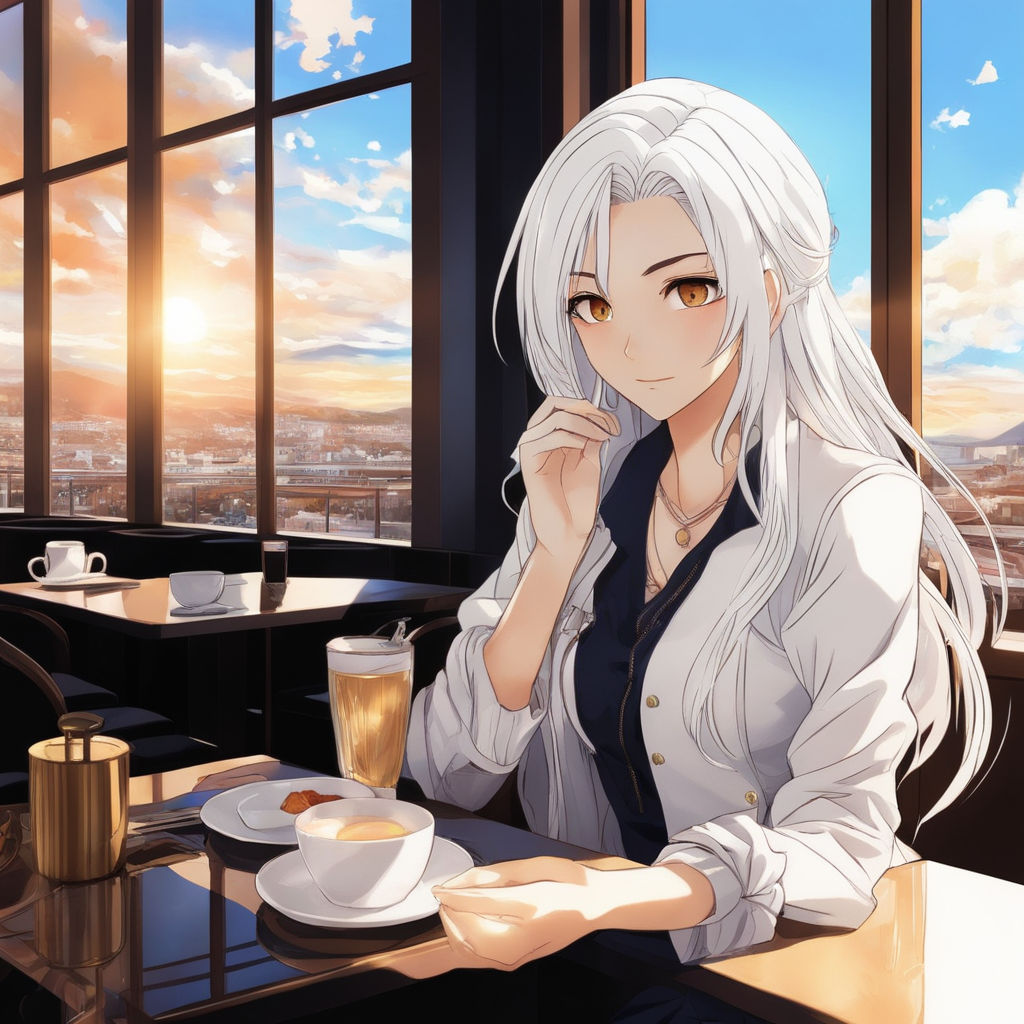 girl beautiful anime style white hair - Playground