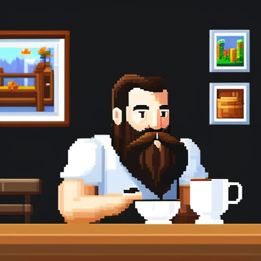 32x32 pixel art of a stout man overlooking the world