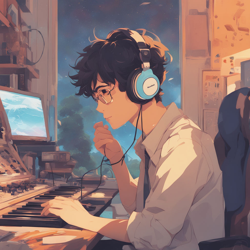 cool anime boy with headphones drawing