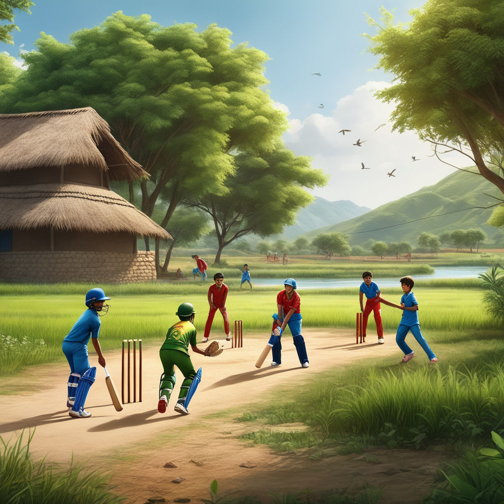 children playing cricket drawing