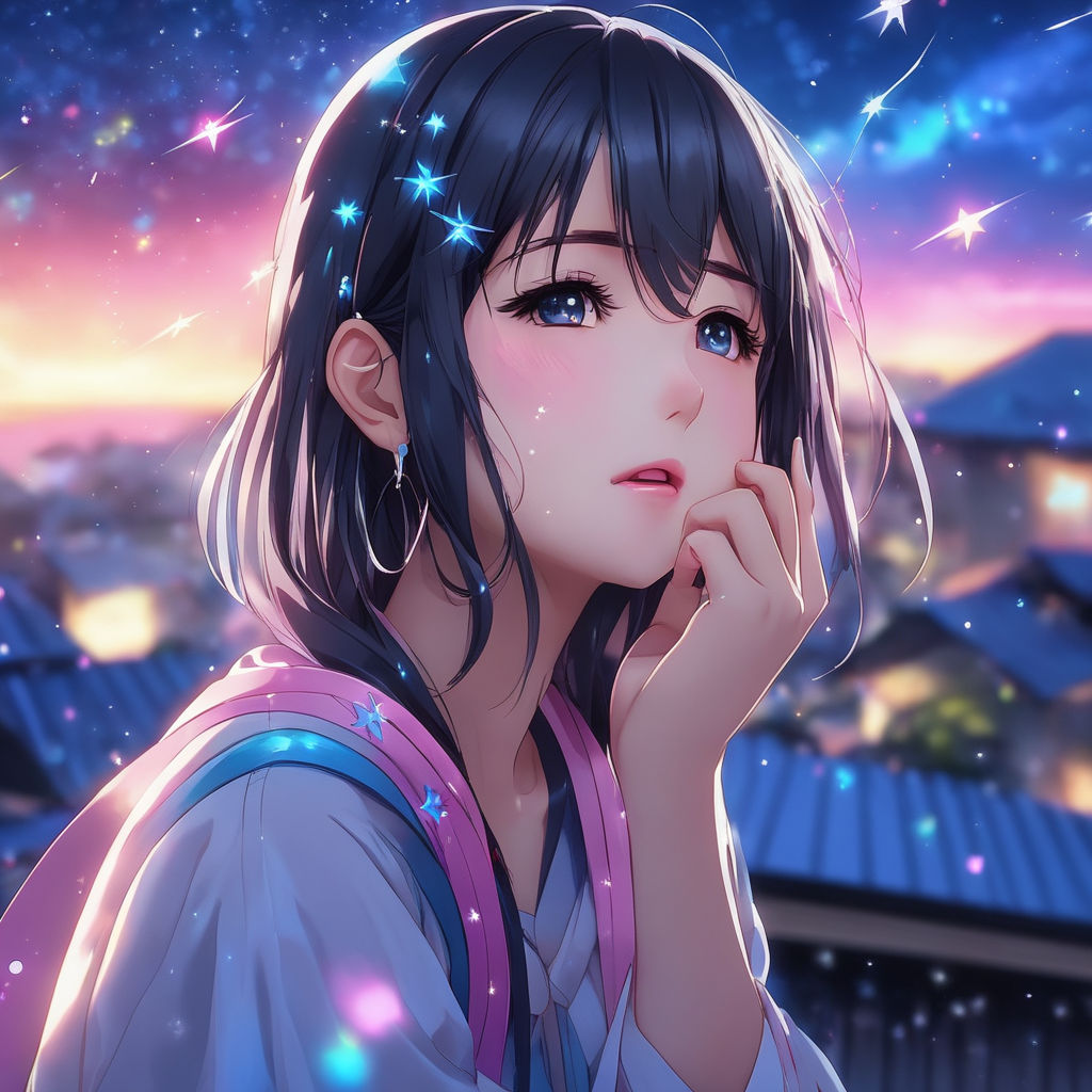 Premium Photo | Anime girl crying in rainy galaxy nightjpg