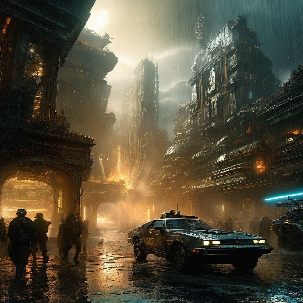 dystopia city dystopian society on a cyberpunk background alleys of  destroyed utopia" - Playground