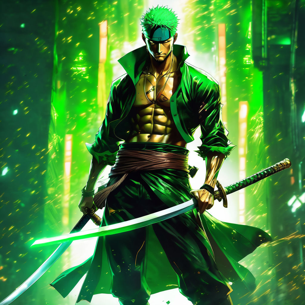 evil carchter style Zoro from one piece evil looking to camera