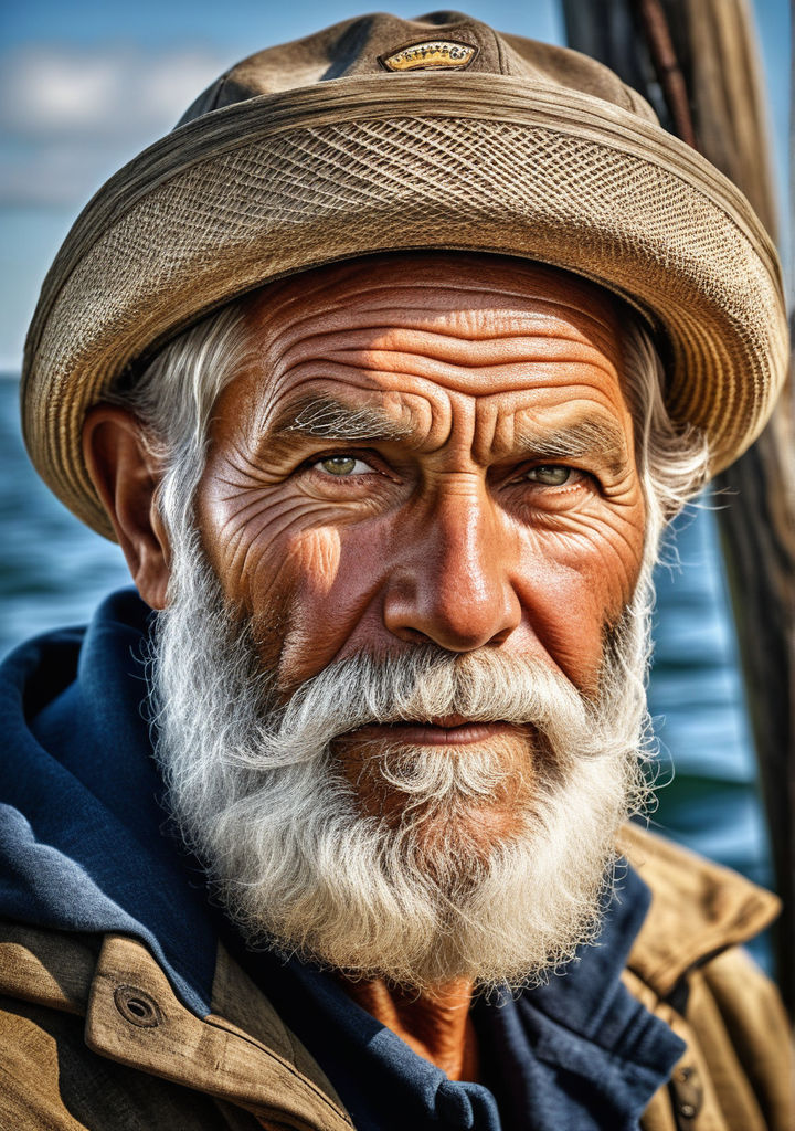 An elderly fisherman sitting in his boat - Playground