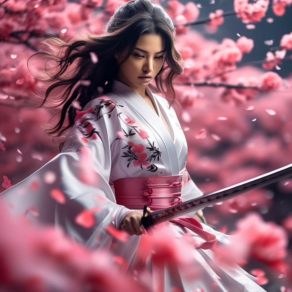 Wolverine. Black kimono. Sword. Temple. Japan. Sakura flowers