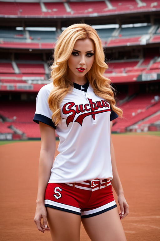 Young pretty sensual and glamorous bad girl baseball player during baseball  game - Playground