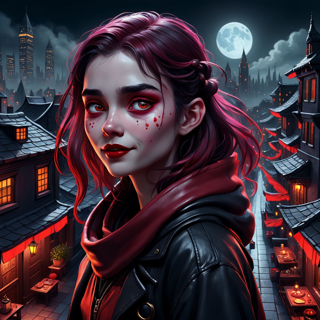 Vampire Girl Head over House Graphic by AnnArtshock · Creative Fabrica