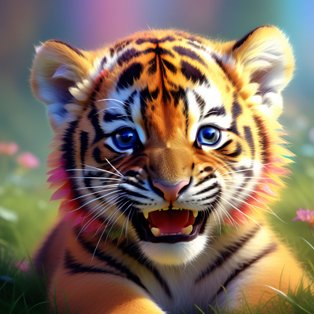 The head of a fairy-tale character is a white smiling tiger cub -  Playground