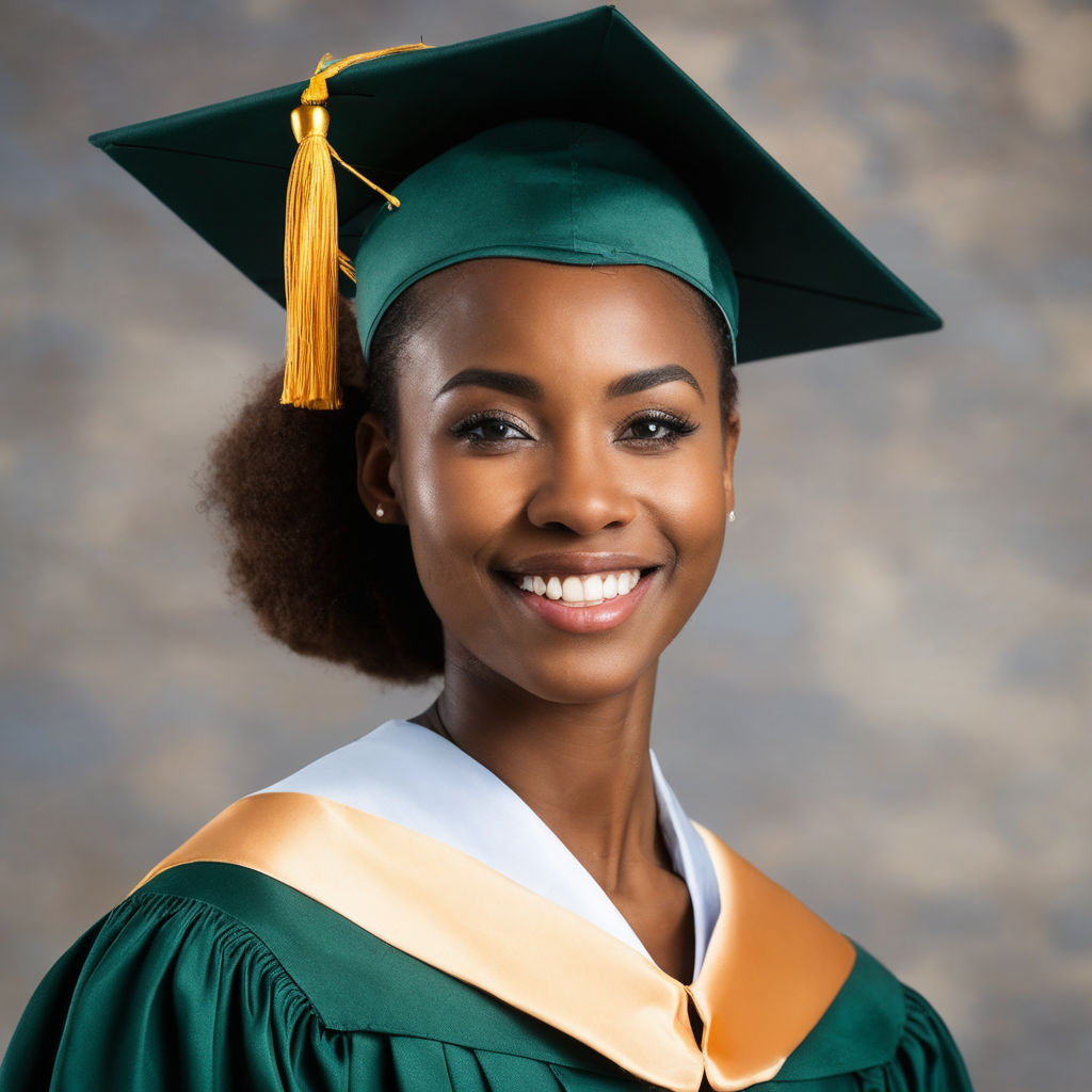 Happy Smiling Young African American Woman Wearing Graduation Cap