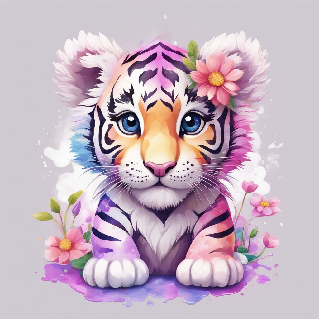 adorable cutie baby tiger with huge eyes acrtoon, hyperealistic, kawaii,  watercolor, savanah background - AI Generated Artwork - NightCafe Creator