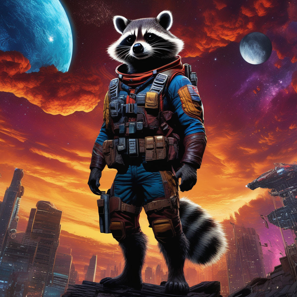 Racoon wearing space-visor moon\