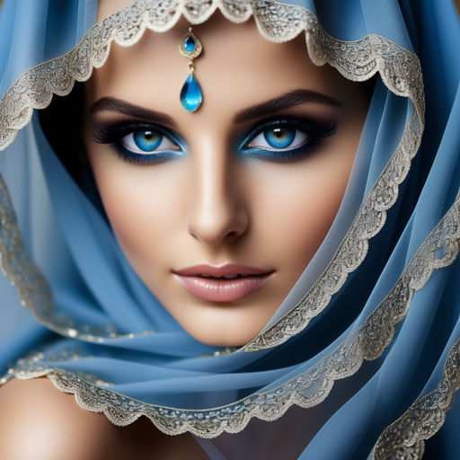 Girl,jojo bizare style,blue eyes, smile, green headscarf muslim