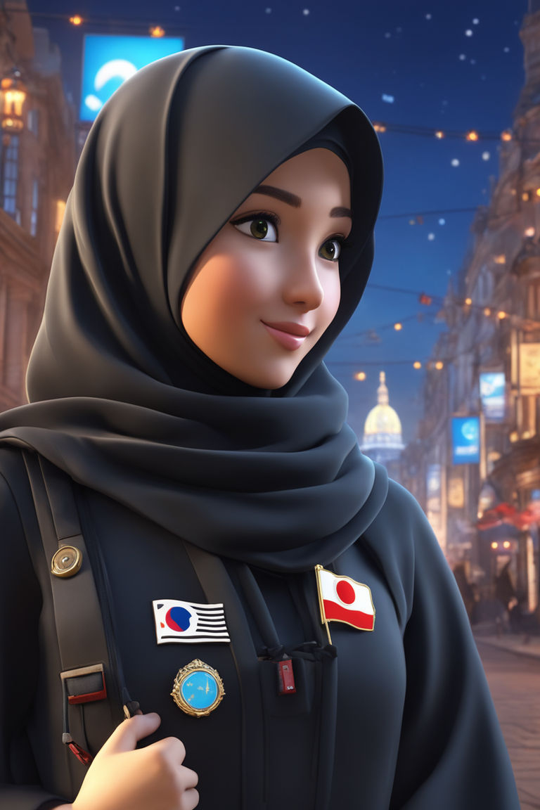 An anime-girl wearing a hijab with no hair, radiating sweetness