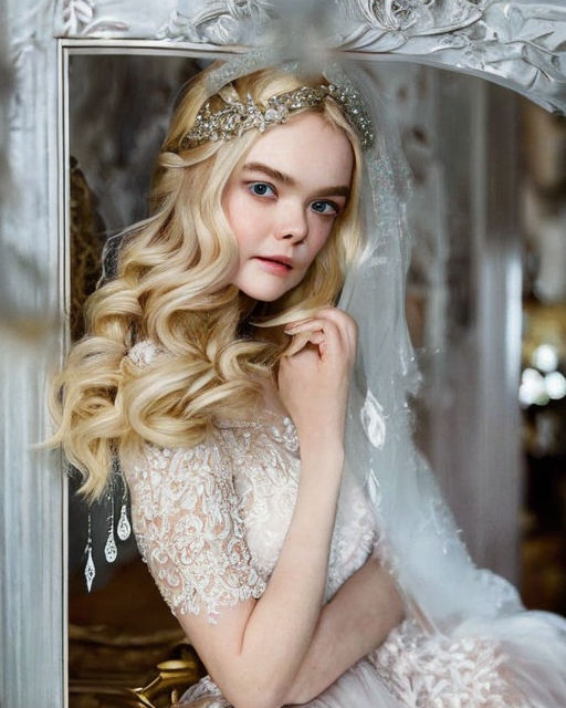 Create a vivid portrait of Elle Fanning in a regal wedding dress -  Playground