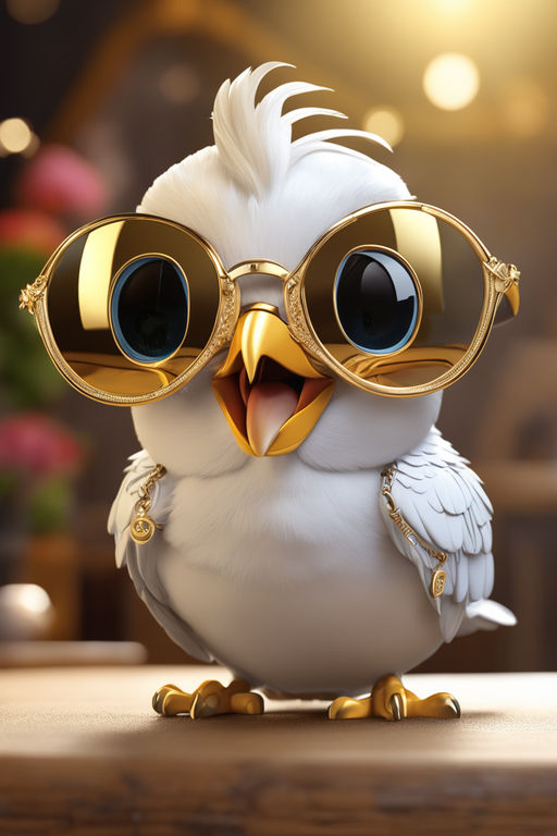 3D cute baby blue jay eating popcorn in a movie theater