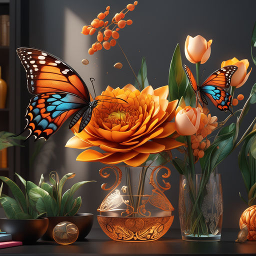 realistic butterfly and flower drawing