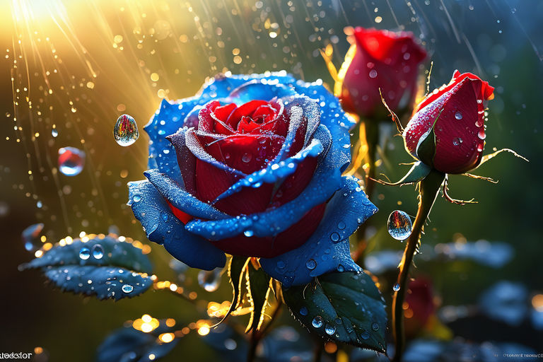 blue rose with raindrops