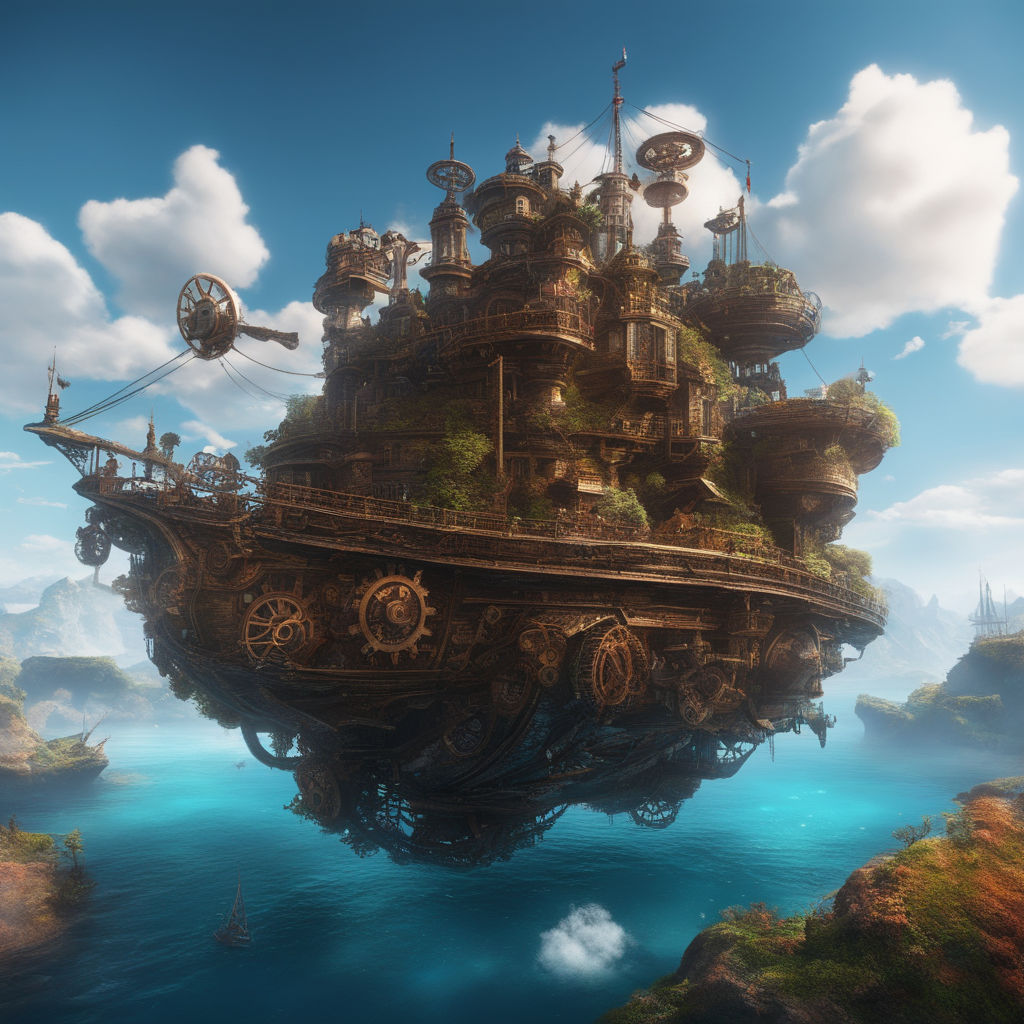 steampunk floating island