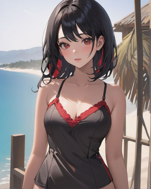 anime girl in black swimsuit top - Playground