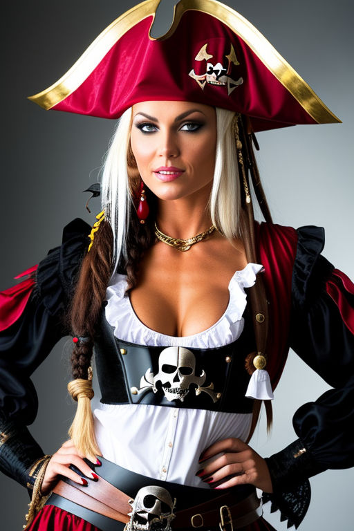 a Pirate Girl in a fitted pirate costume with a pirate flag - Playground