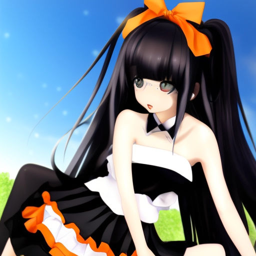 anime girl with black hair and orange eyes