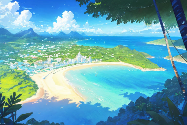 landscape countryside cartoon scene background. beautiful beach with sea  wave and blue sky on sunny day. generative AI 25946834 Stock Photo at  Vecteezy