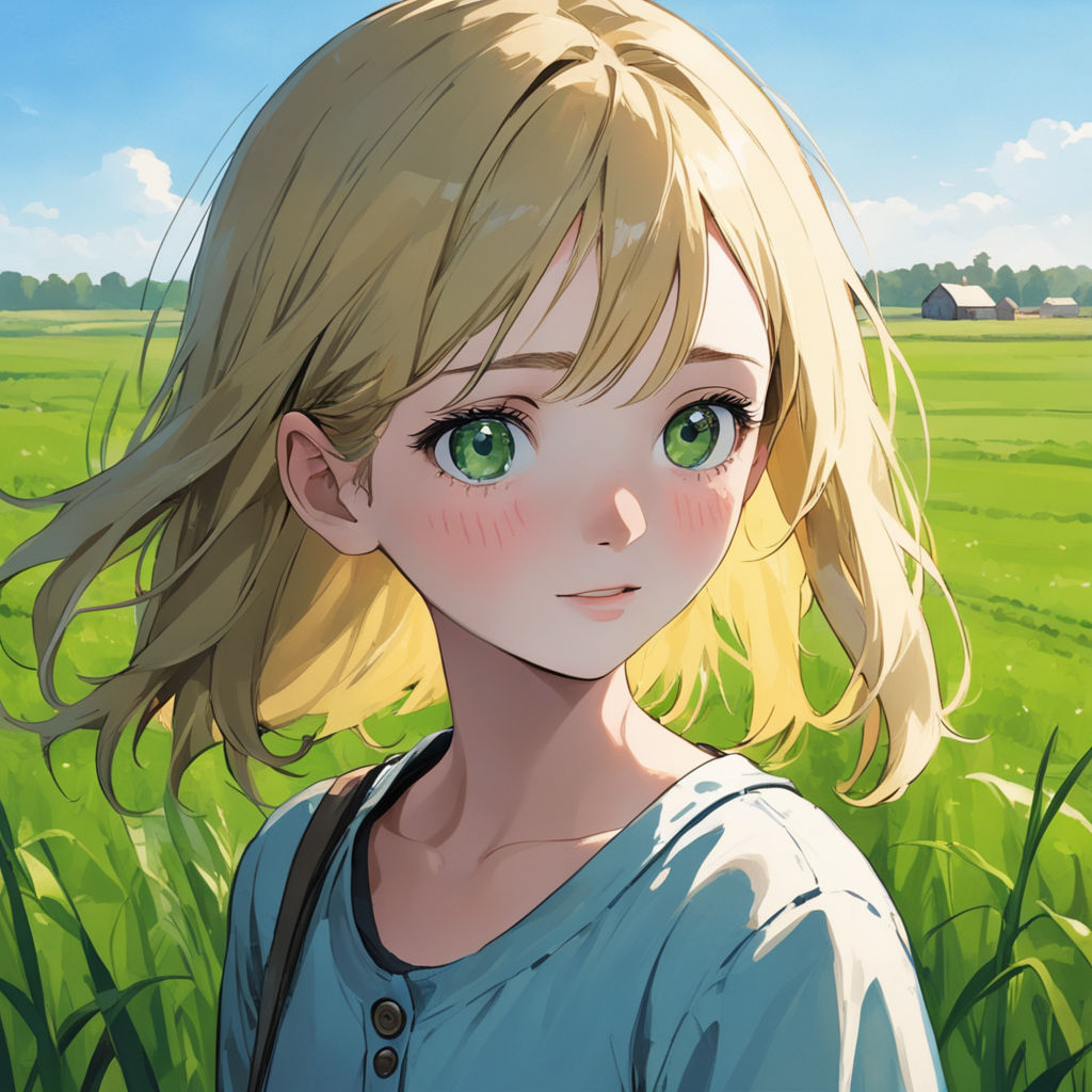 pretty anime girl with blonde hair and green eyes