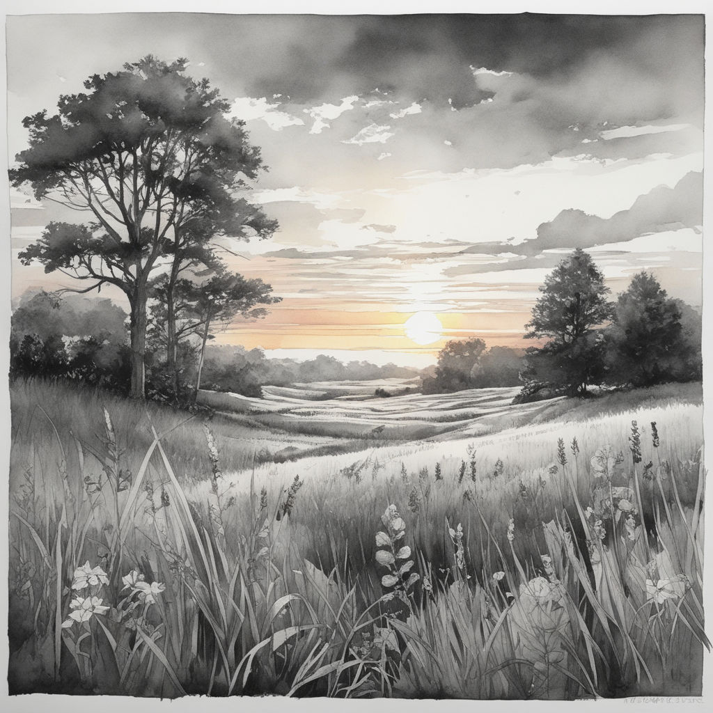 pencil sketch of sunrise