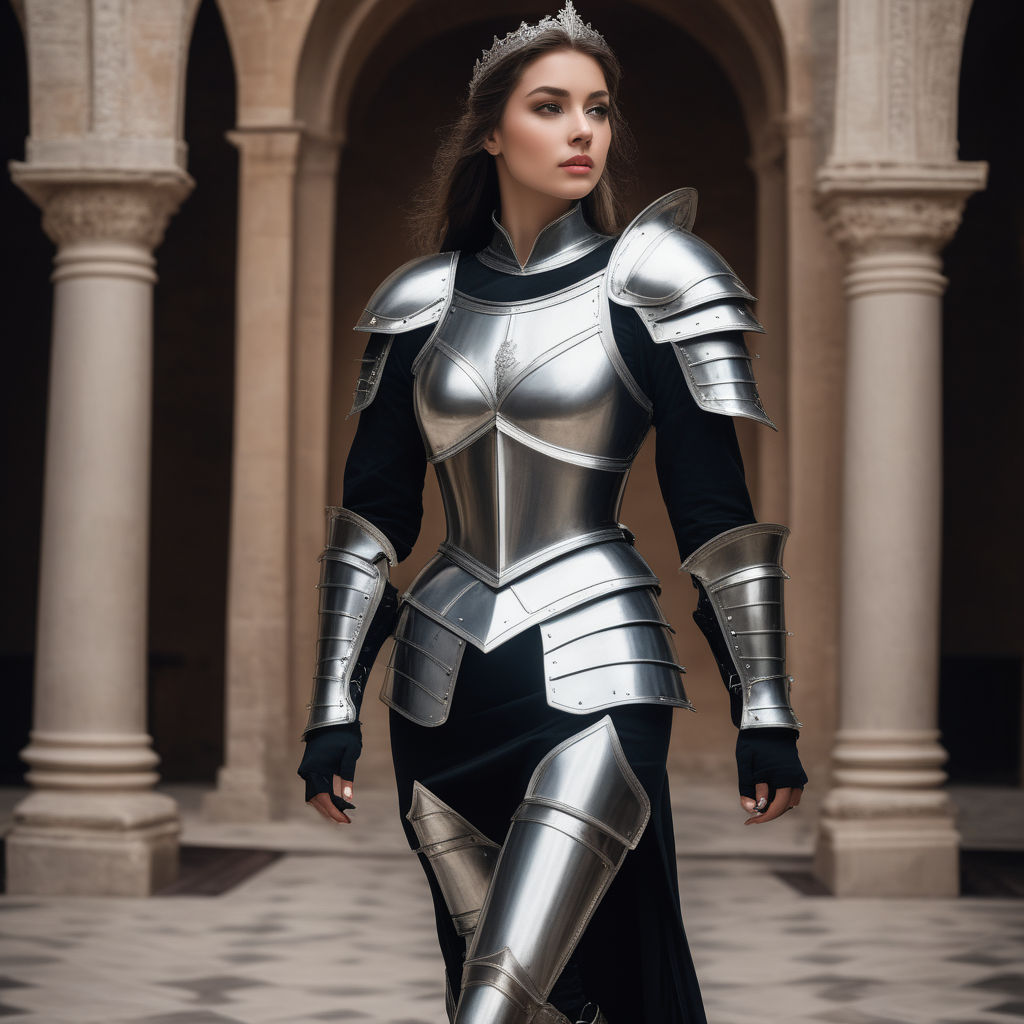Lady Knight Silver Medieval Armor Chain Mail Stock Photo by