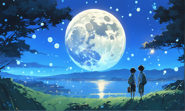 Full Moon Night Sky Scenery Sunrise Anime Art 4K Phone iPhone Wallpaper  #614a