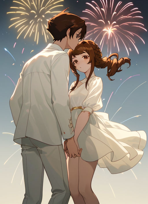Cute couple together anime brown hair brown eyes kissing love