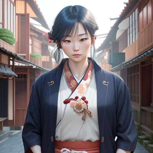 Premium Photo  Young asian girl in japanese traditional clothes approached  the fantastic blue storm, digital art style, illustration painting