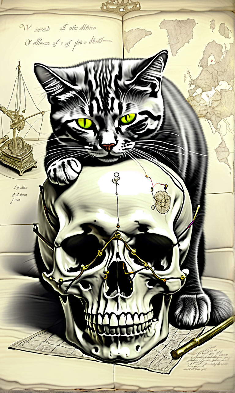 Halloween vector composition with mystical cat skeleton, witch hat. Adult  coloring book page, tattoo art, t-shirt design Stock Vector | Adobe Stock