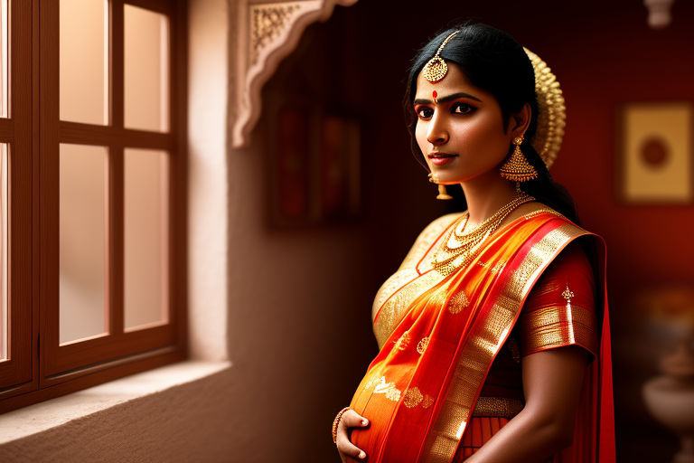 a pregnant mother wearing silk saree - Playground