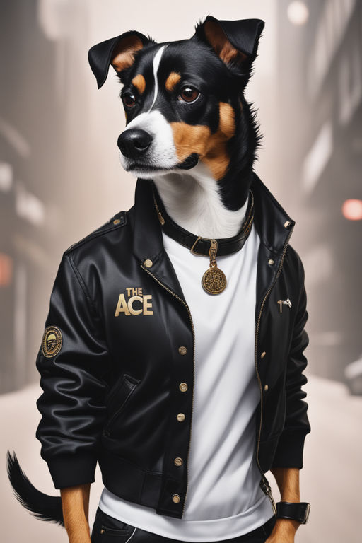 dog dressed like a football player with a bad attitude Stock Photo