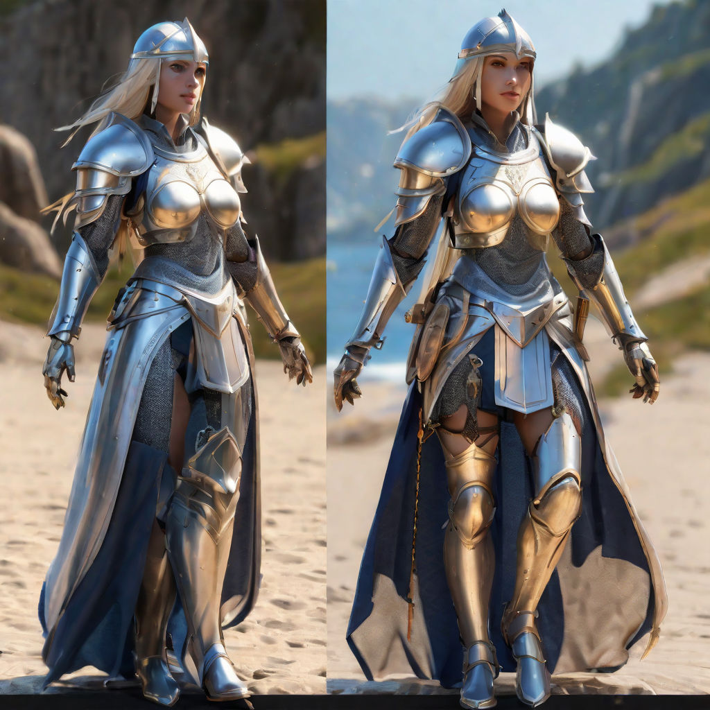 fantasy, sensual woman with Legendary Chest armor full-body shot 