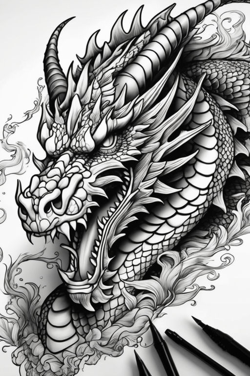 Black and White Chinese Dragon Tattoo  Chinese Temple