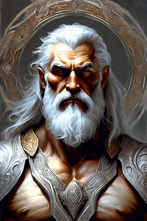 painted portrait of rugged odin, god of war, nordic