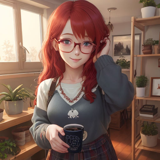 Cute anime girl with long red hair  Playground AI